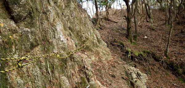 写真8 唐木キレット東側の巻き道、足を置く場所があまりない 写真8 唐木キレット東側の巻き道、足を置く場所があまりない
