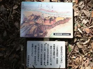 写真5 西側曲輪の標識(峯城想像図) 写真5 西側曲輪の標識(峯城想像図)